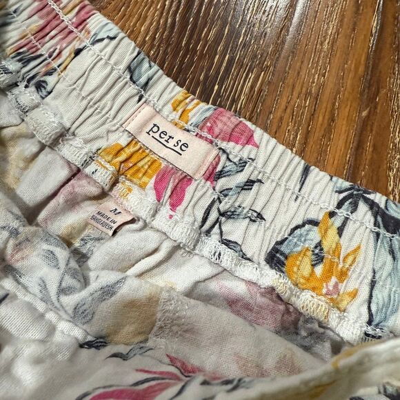 Womens M Floral Shorts Per Se Tropical Linen Pocket Drawstring - Picture 3 of 4